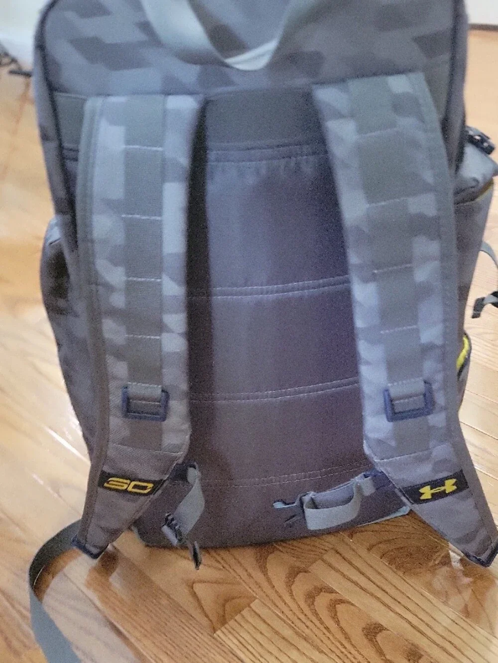 Under Armour Steph Curry Gray Camo Backpack with Yellow Accents